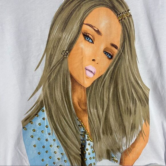 Women’s Boxy Cut Girl Printed 3D Short Folded Sleeve Tee - Picture 4 of 6